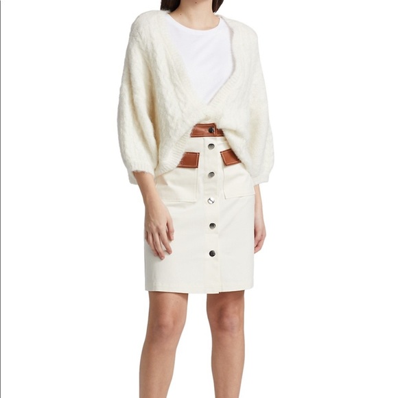 ❌SOLD❌ NWT STAUD Juno button front a line skirt with leather trim at the knee - Picture 2 of 4